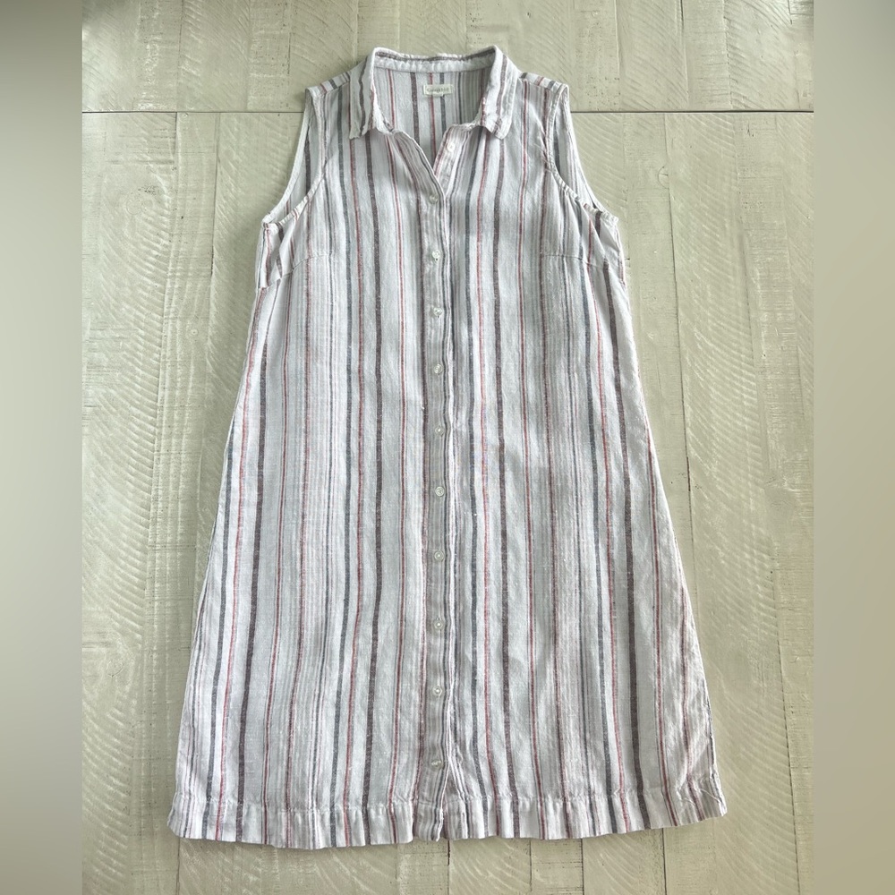 Garnet Hill 100% Linen Striped Sleeveless
Button Down Shirt Dress Size 10 - Picture 2 of 8